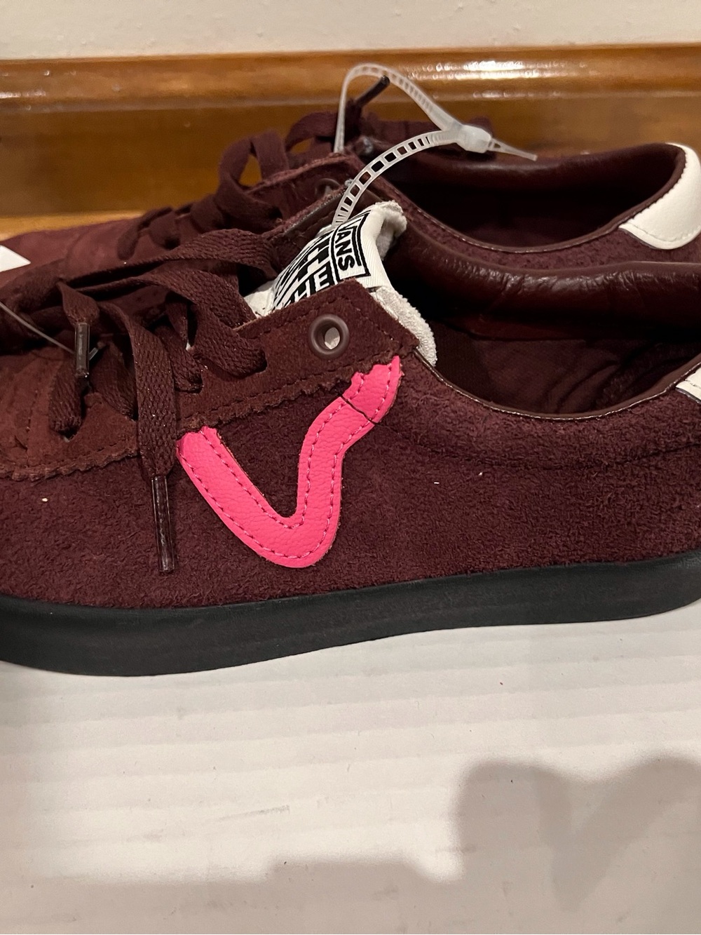 Vans Women’s Burgundy Suede Low-Top Sneakers with Pink Accent